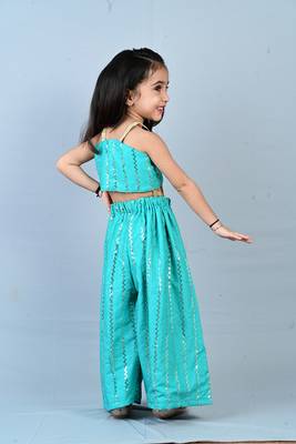 Aglare girls's indowestern palazzo set sets for girls without dupatta rama blue 2