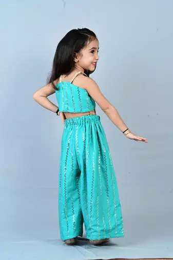 Aglare girls's indowestern palazzo set sets for girls without dupatta rama blue
