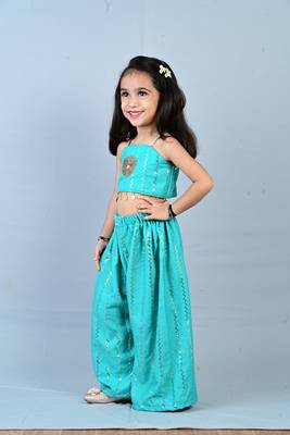 Aglare girls's indowestern palazzo set sets for girls without dupatta rama blue 3