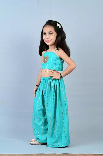 Aglare girls's indowestern palazzo set sets for girls without dupatta rama blue