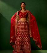 Red Heavy Zari Embrodiery Velvet Lehenga With Blouse 