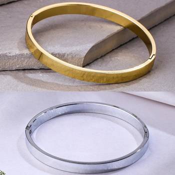 Men's set of 2 gold & silver metal brass-plated interlock kada bracelet 1