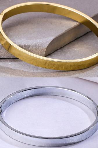 Men's set of 2 gold & silver metal brass-plated interlock kada bracelet