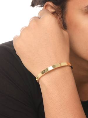 Men's set of 2 gold & silver metal brass-plated interlock kada bracelet 2