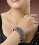 Women silver-toned german silver oxidised kada bangle
