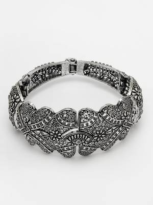 Women silver-toned german silver oxidised kada bangle 5