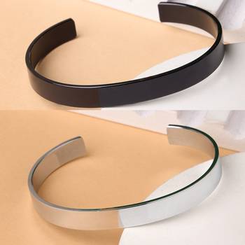 Men set of 2 black & silver stainless steel cuff bracelet 1