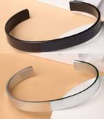 Men set of 2 black & silver stainless steel cuff bracelet