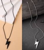 Men set of 2 black & silver flash pendent with chain