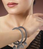 Women set of 2 silver-toned german silver oxidised bangle