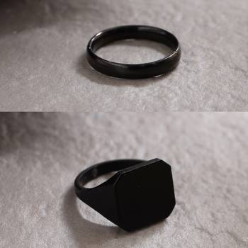 Men's set of 2 black rhodium-plated finger ring 1