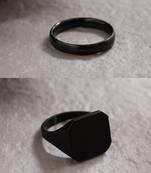 Men's set of 2 black rhodium-plated finger ring