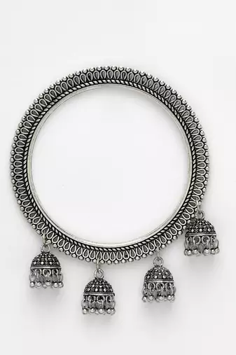 Women set of 2 silver-toned german silver oxidised bangle