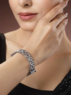 Women silver-toned german silver oxidised kada bangle 1