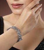 Women silver-toned german silver oxidised kada bangle
