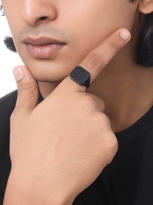 Men's set of 2 black rhodium-plated finger ring 2