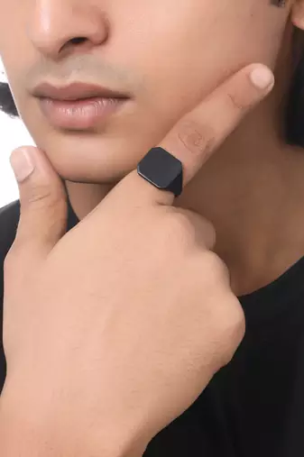Men's set of 2 black rhodium-plated finger ring