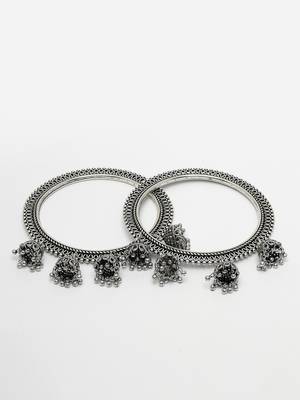 Women set of 2 silver-toned german silver oxidised bangle 5