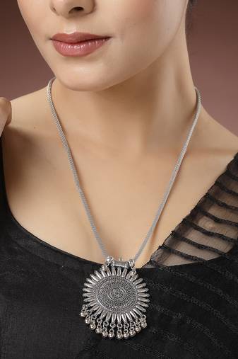 Silver Plated Brass Beaded Tribal Pendant Necklace
