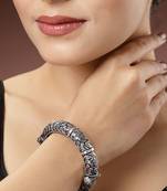 Women silver-toned german silver oxidised kada bangle