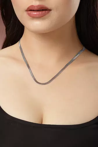 Women silver-toned german silver oxidised chain