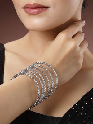Women set of 12 silver-toned german silver oxidised bangles 1