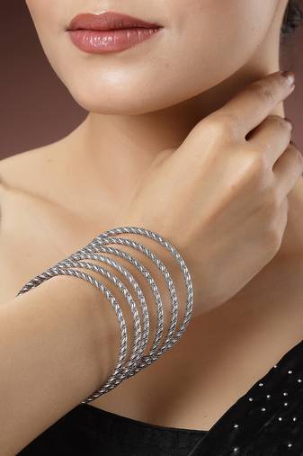 Women set of 12 silver-toned german silver oxidised bangles