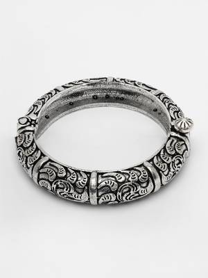 Women silver-toned german silver oxidised kada bangle 5