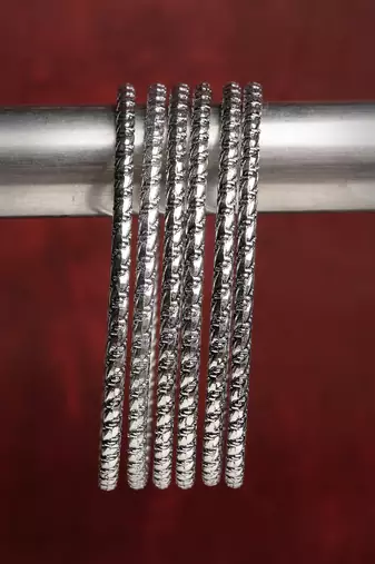 Women set of 12 silver-toned german silver oxidised bangles