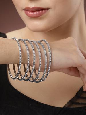 Women set of 12 silver-toned german silver oxidised bangles 1