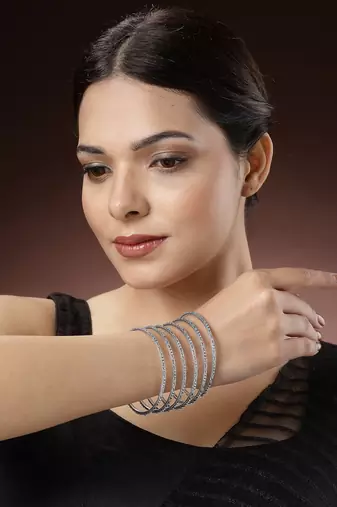Women set of 12 silver-toned german silver oxidised bangles