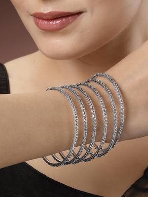 Women set of 12 silver-toned german silver oxidised bangles 3