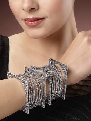 Women set of 16 silver-toned german silver oxidised bangles 1