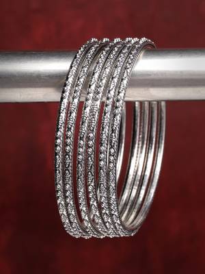 Women set of 12 silver-toned german silver oxidised bangles 4