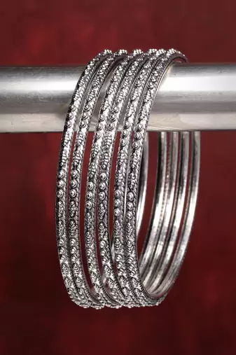 Women set of 12 silver-toned german silver oxidised bangles