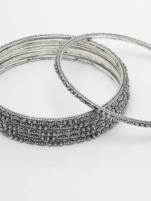 Women set of 12 silver-toned german silver oxidised bangles 5