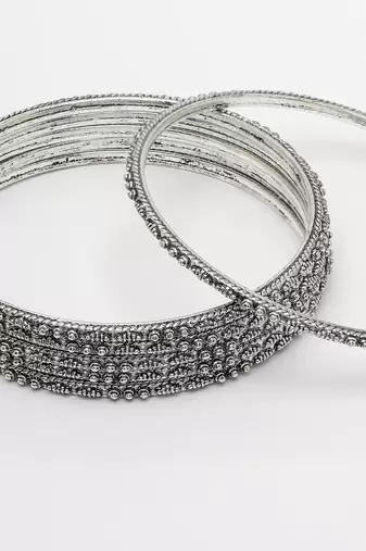 Women set of 12 silver-toned german silver oxidised bangles