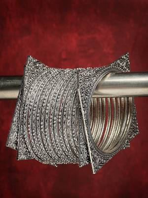 Women set of 16 silver-toned german silver oxidised bangles 3