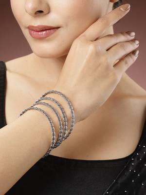 Women set of 4 silver-toned german silver oxidised bangles 2