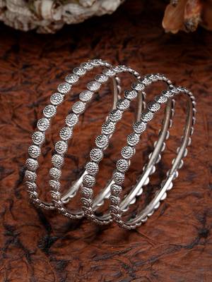 Women set of 4 silver-toned german silver oxidised bangles 3