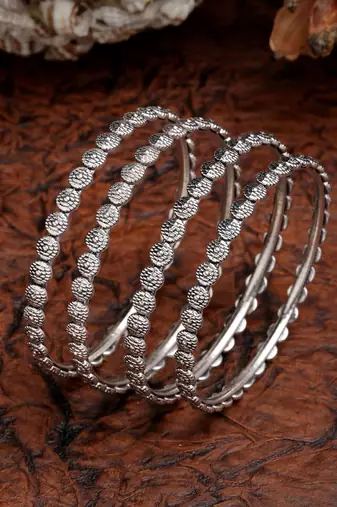 Women set of 4 silver-toned german silver oxidised bangles