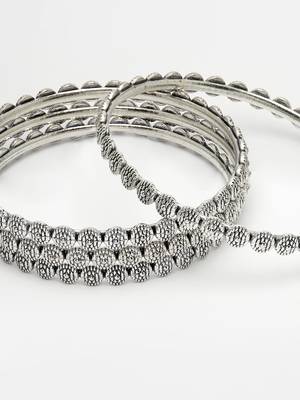 Women set of 4 silver-toned german silver oxidised bangles 4