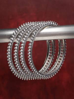 Women set of 4 silver-toned german silver oxidised bangles 3