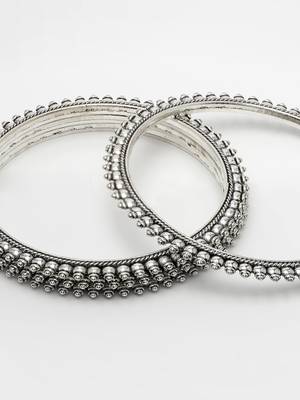 Women set of 4 silver-toned german silver oxidised bangles 4