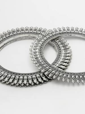 Women set of 4 silver-plated german silver oxidised bangles 4