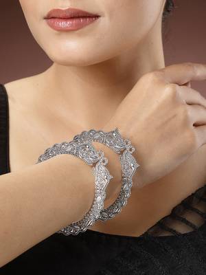 Women set of 2  silver-toned german silve oxidised elephant design handcrafted bangles 1
