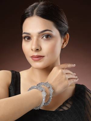 Women set of 2  silver-toned german silve oxidised elephant design handcrafted bangles 2