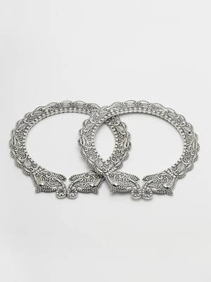Women set of 2  silver-toned german silve oxidised elephant design handcrafted bangles 5