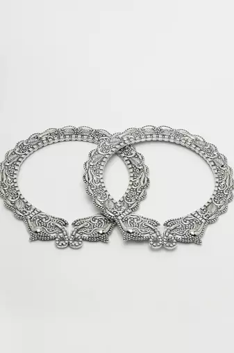 Women set of 2  silver-toned german silve oxidised elephant design handcrafted bangles