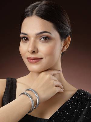 Women silver-toned german silver peacock design oxidised kada bangle 3